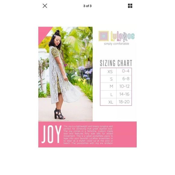 New Womens Lularoe Joy Ribbed Rose Print  Kimono Flowy Sleeveless Duster - Sz XS - Picture 3 of 3